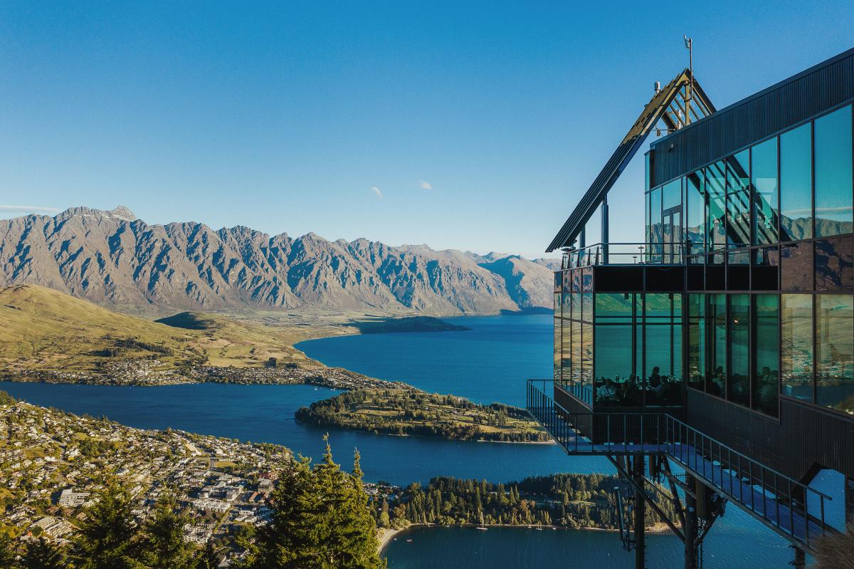 View from Skyline on Bob's Peak towards the Remarkables and Queenstown