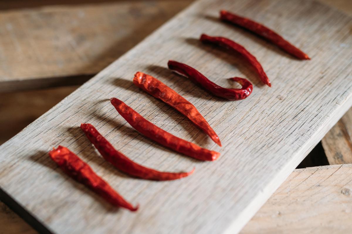 Chillies on a board