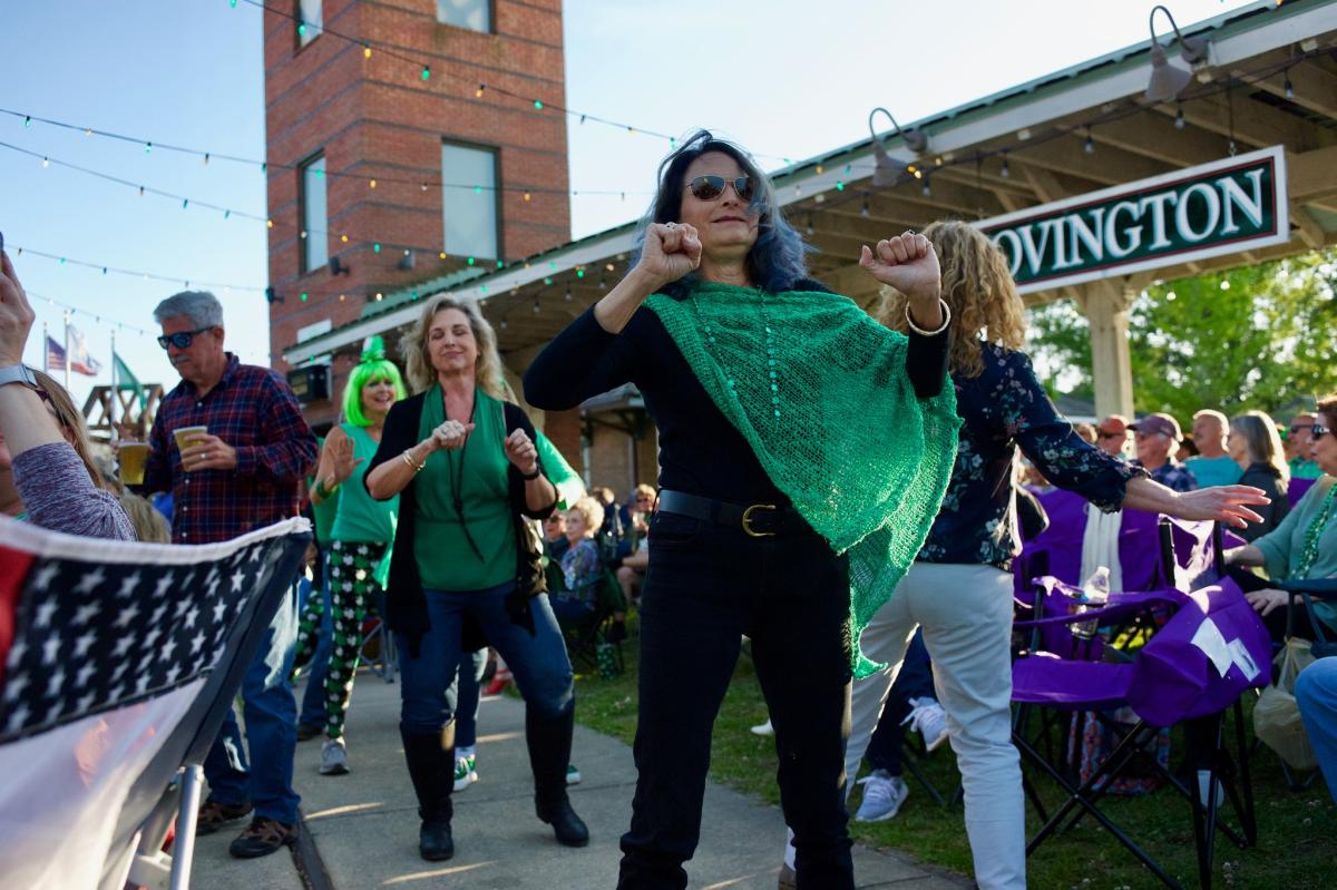 Dancing at Covington's St Patrick's Day concert with Four Unplugged.
