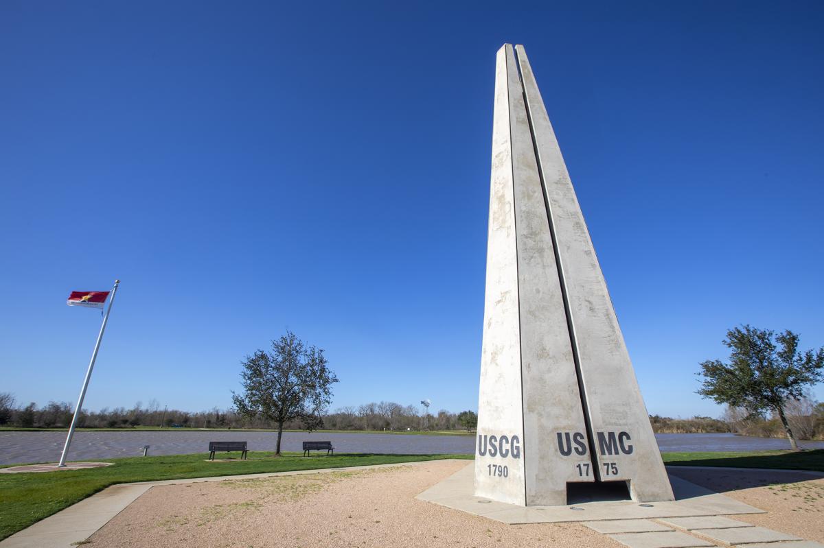 Veteran's Memorial Remembrance Tower under clear blue sky