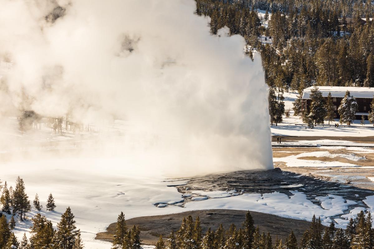 Old Faithful Geyser from Observation Point Winter