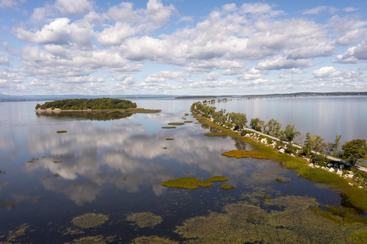 This is an image of the Lake Champlain Causeway or Island Line Trail. This path connects the Lake Champlain Islands to the town of Colchester.