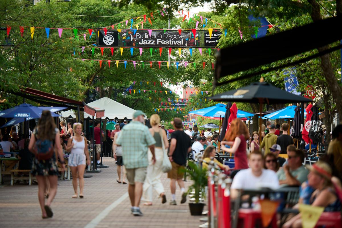 Church Street busy in the summer months, people walking and eating