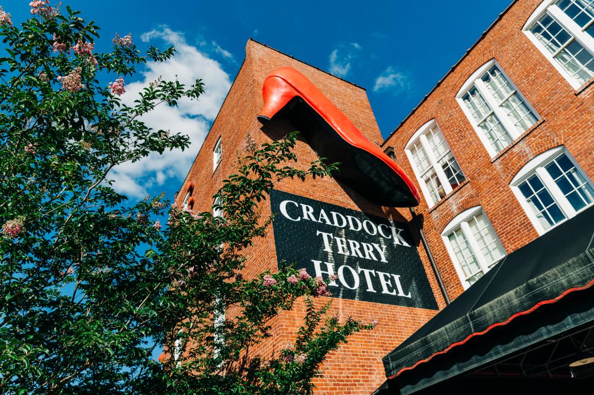 an upward angle of the Craddock Terry Hotel in Lynchburg