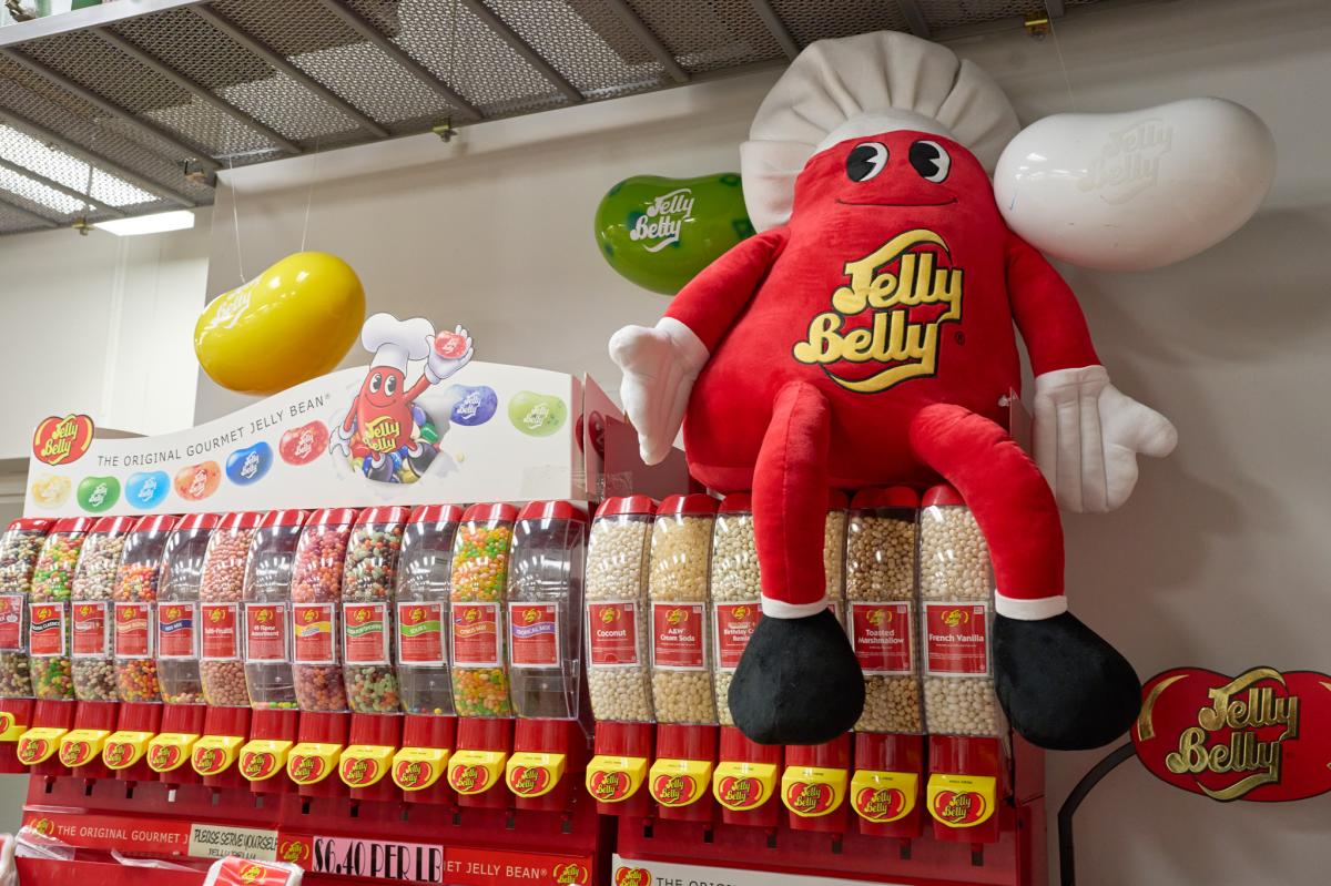 A photo taken by Darrin Hackney features a wall of Jelly Belly jelly beans at Nifty Nuthouse