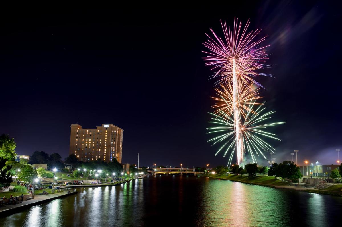 Riverfest Fireworks over the Arkansas River in Wichita