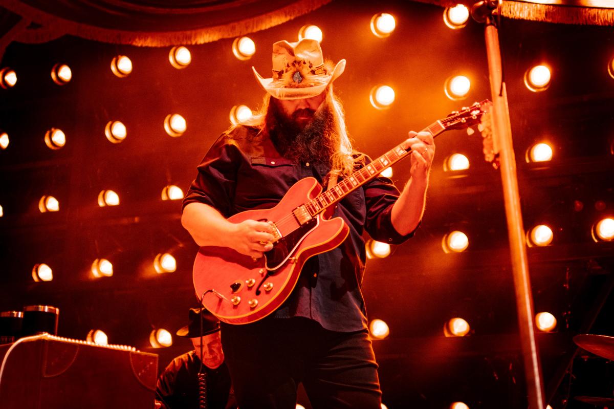 Chris Stapleton performing at The Cynthia Woods Mitchell Pavilion