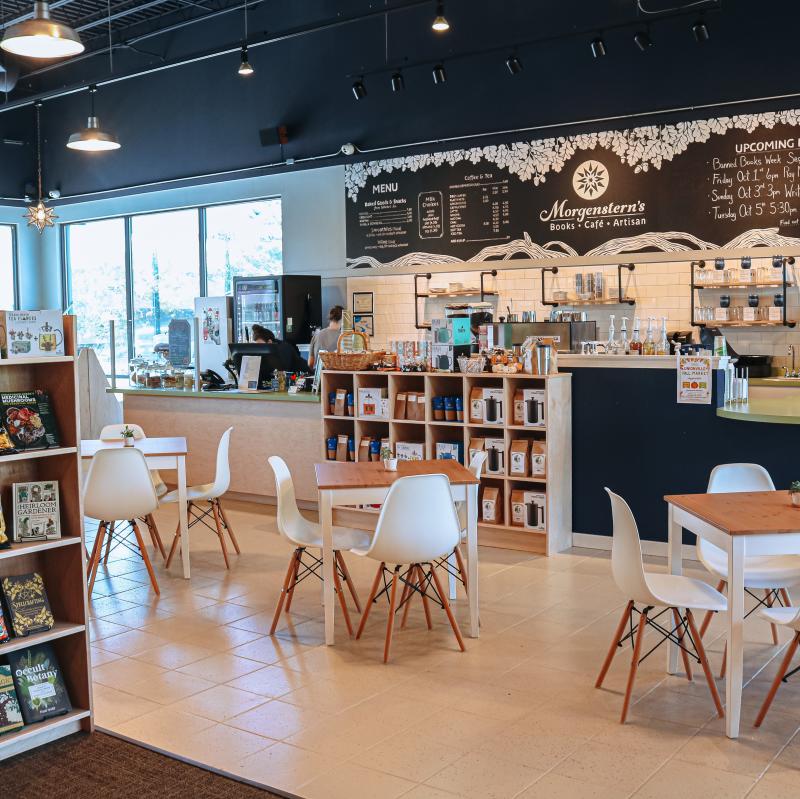 A view of the cafe and coffee bar at Morgenstern Books