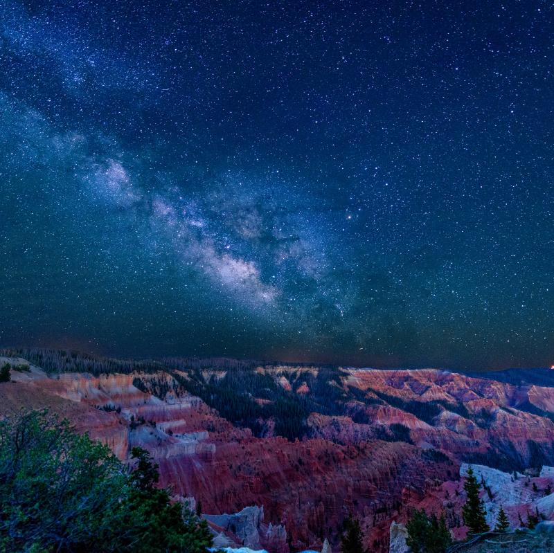 Dark sky views over red rock formations at Cedar Breaks National Monument in Southern Utah.