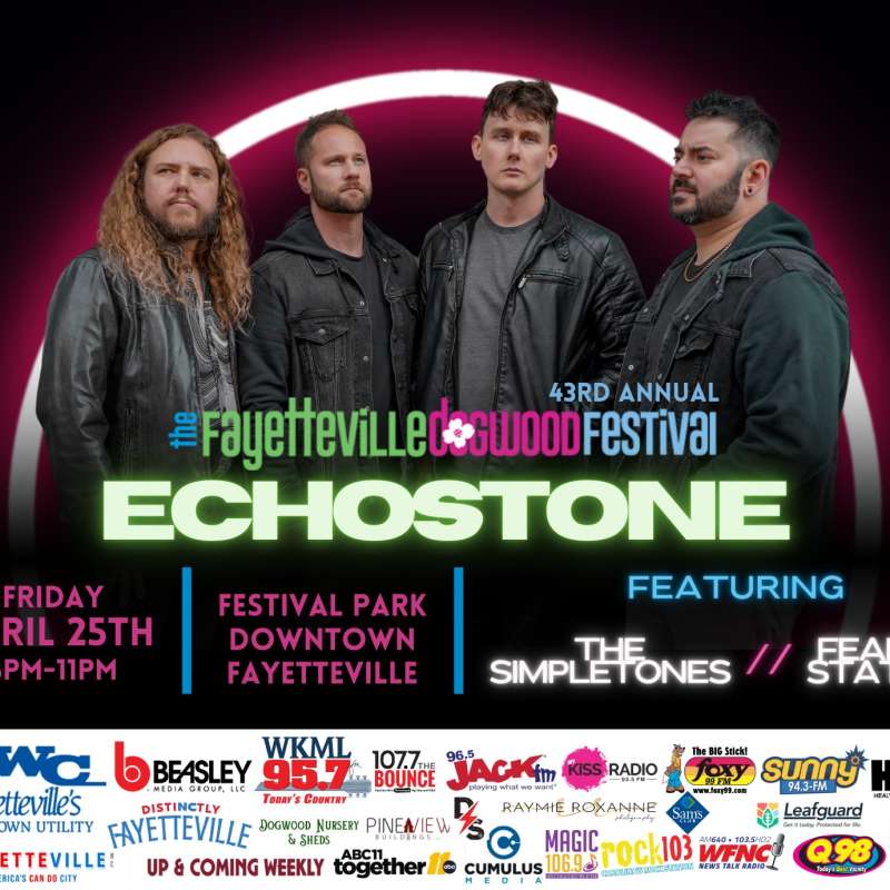Flyer describing Fayetteville Dogwood Festival's Friday live music line-up