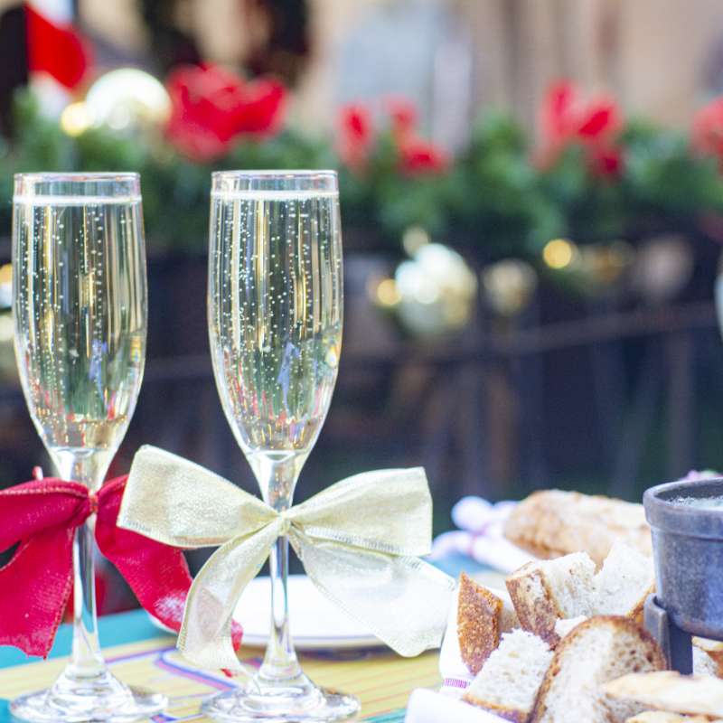 Two glasses of sparkling wine during the holidays