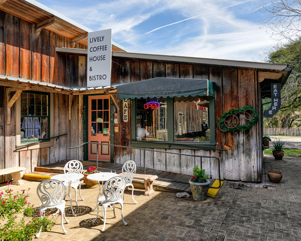 Exterior of Lively Coffee House in Salado, TX.