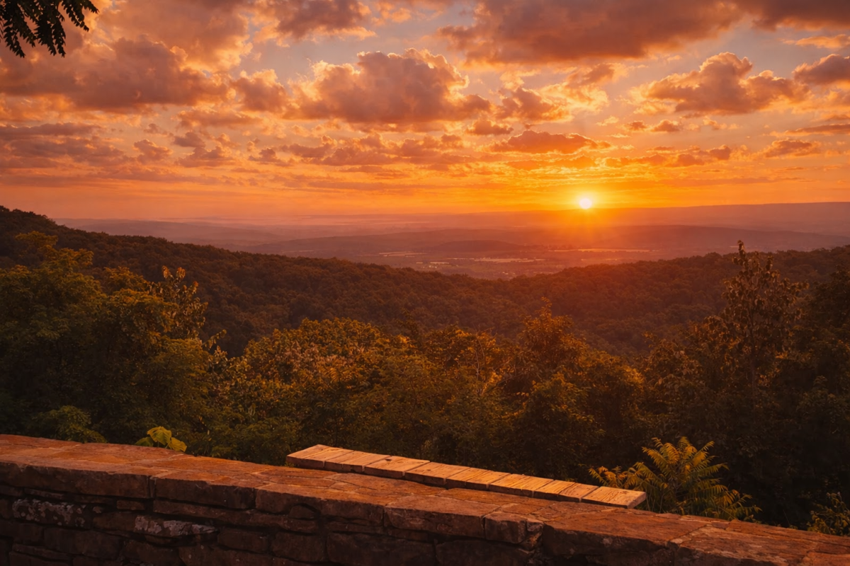 beautiful orange and golden sunset at McKay Overlook at Monte Sano State Park