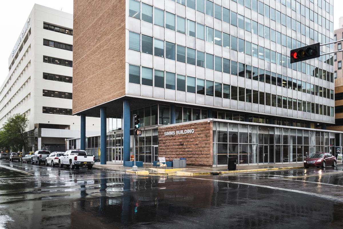 The exterior of the Simms Building in downtown Albuquerque.