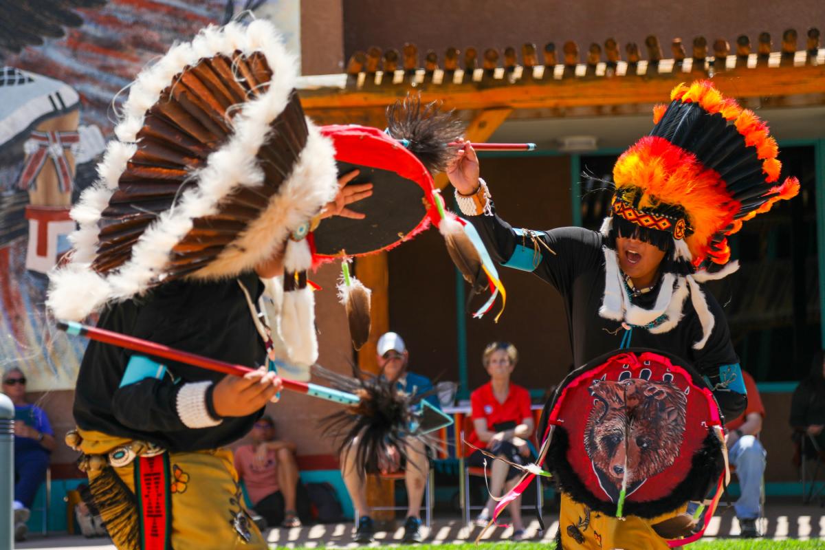 Two native dancers perform at the Indian Pueblo Cultural Center