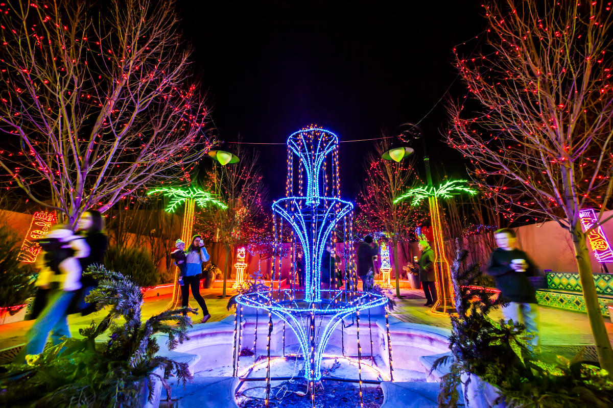 The Spanish Gardens at the ABQ BioPark Botanic Garden is lit up for River of Lights