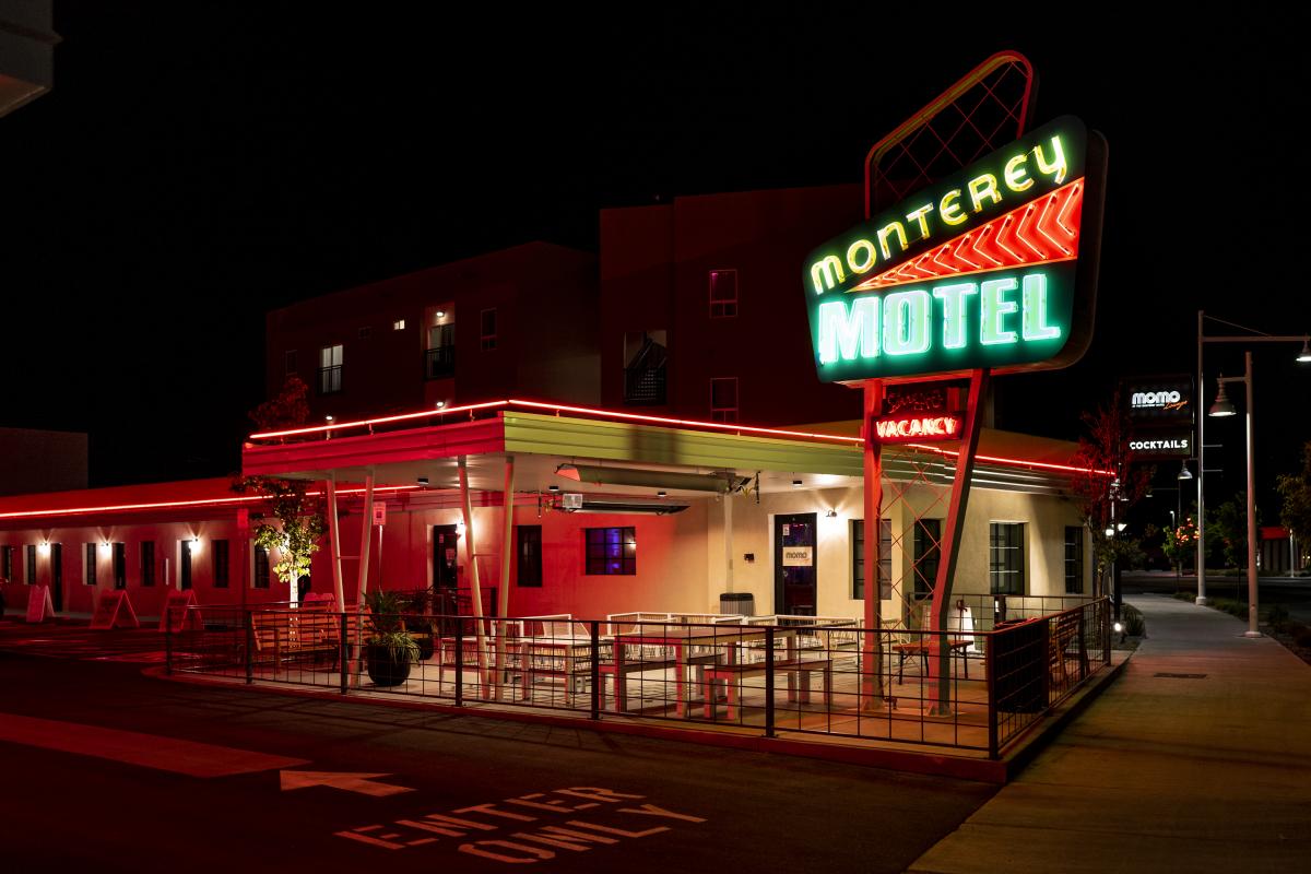 An image of the Monterey Motel at night.