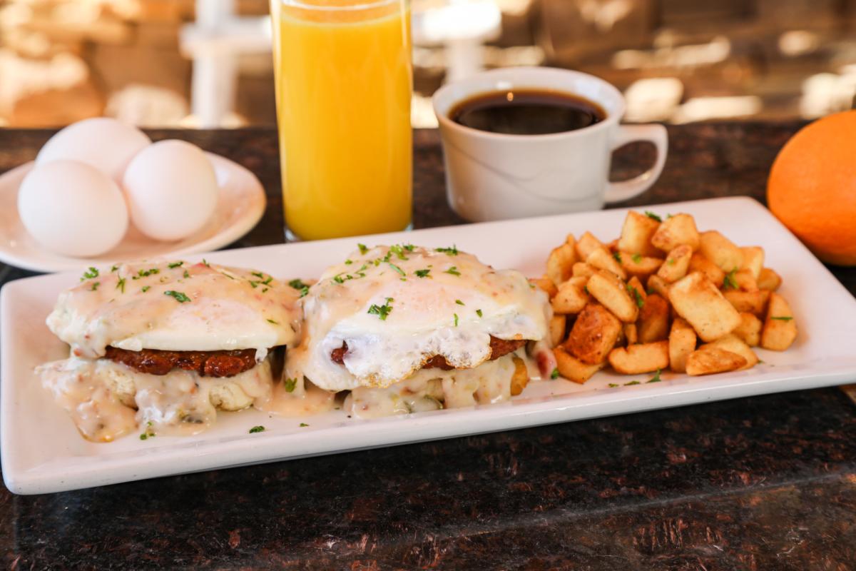 A shot of the Pueblo Benedict dish from Indian Pueblo Kitchen.