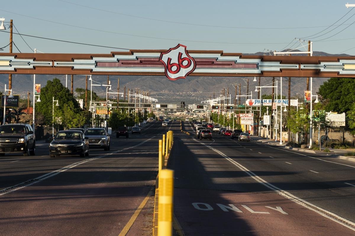 View of West Central with cars driving on the road