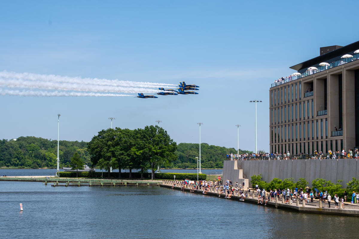 Blue angels soaring over United States Naval Academy