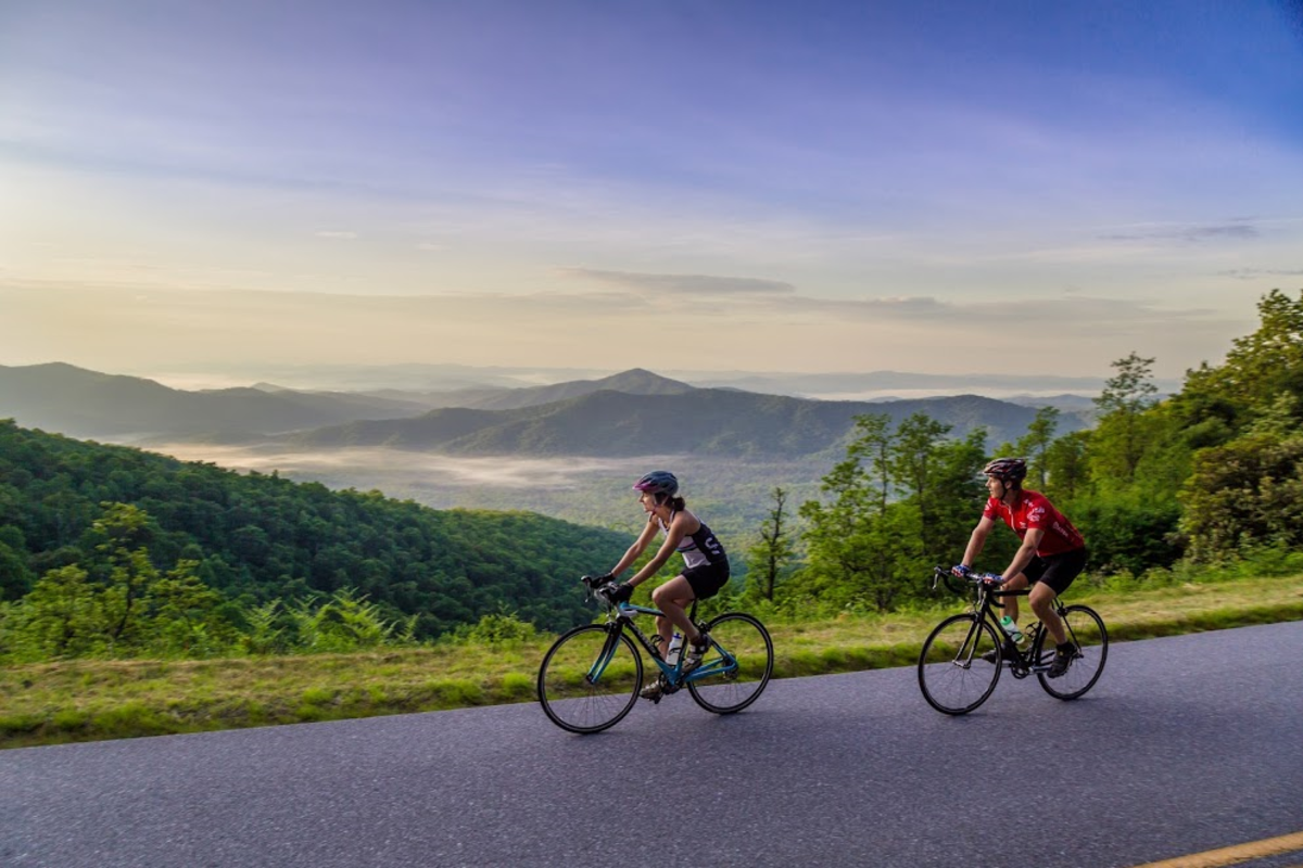 Women Cycling Along the Blue Ridge Parkway