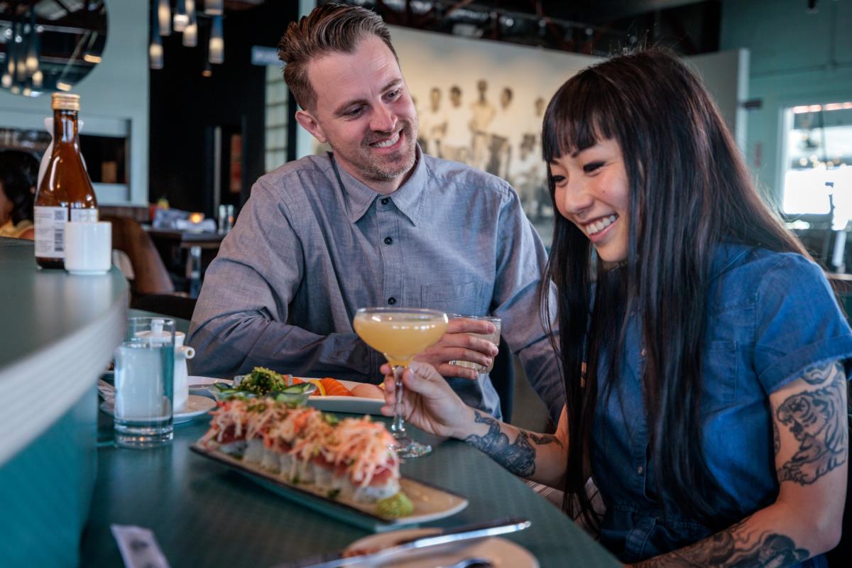 Couple Dining Cocktail Sushi