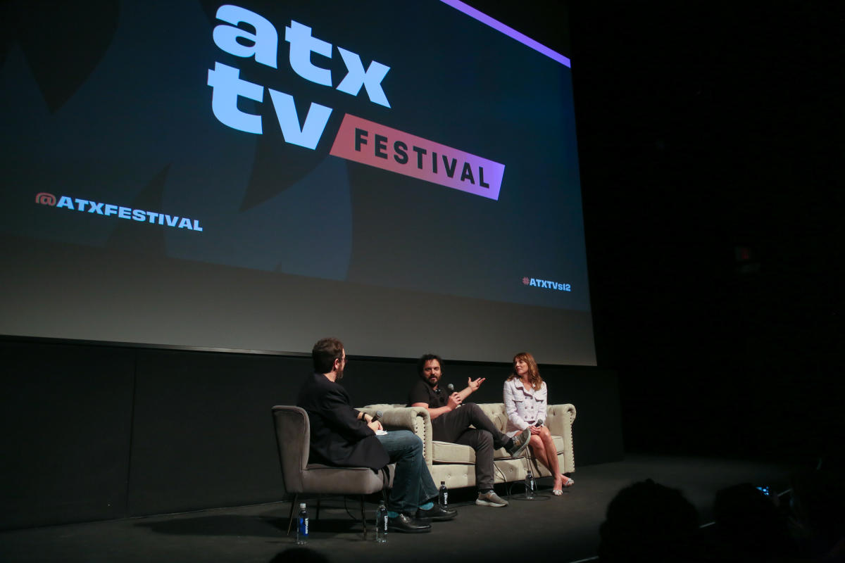Image of Minx cast on stage being interviewed at the ATX TV Festival.