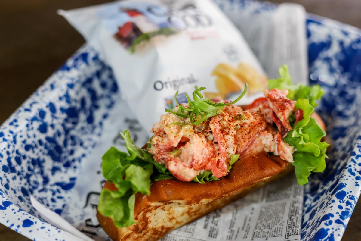 A lobster sandwich and bag of Cape Cod chips from Garbo's