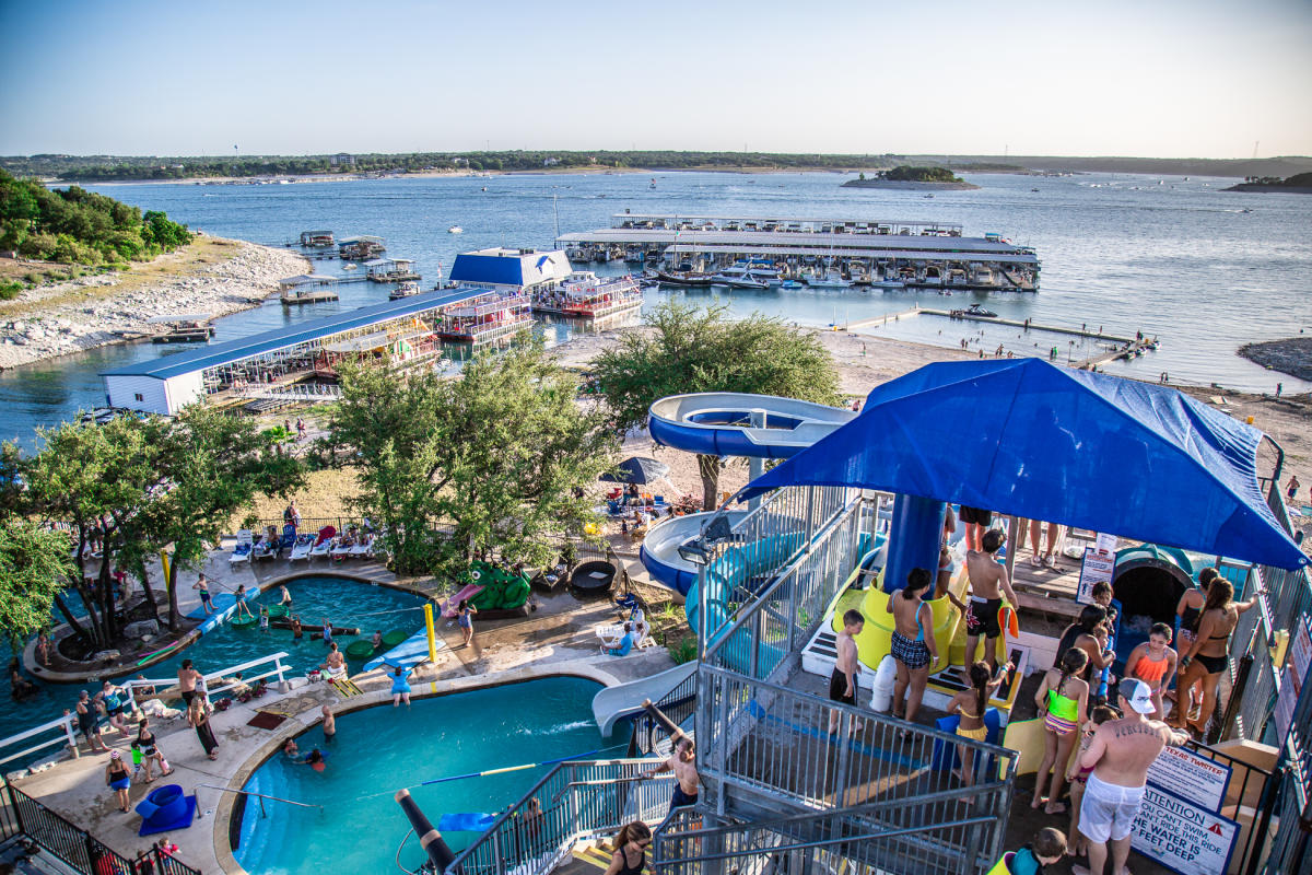 Image overlooking the Volente Beach outdoor waterpark.