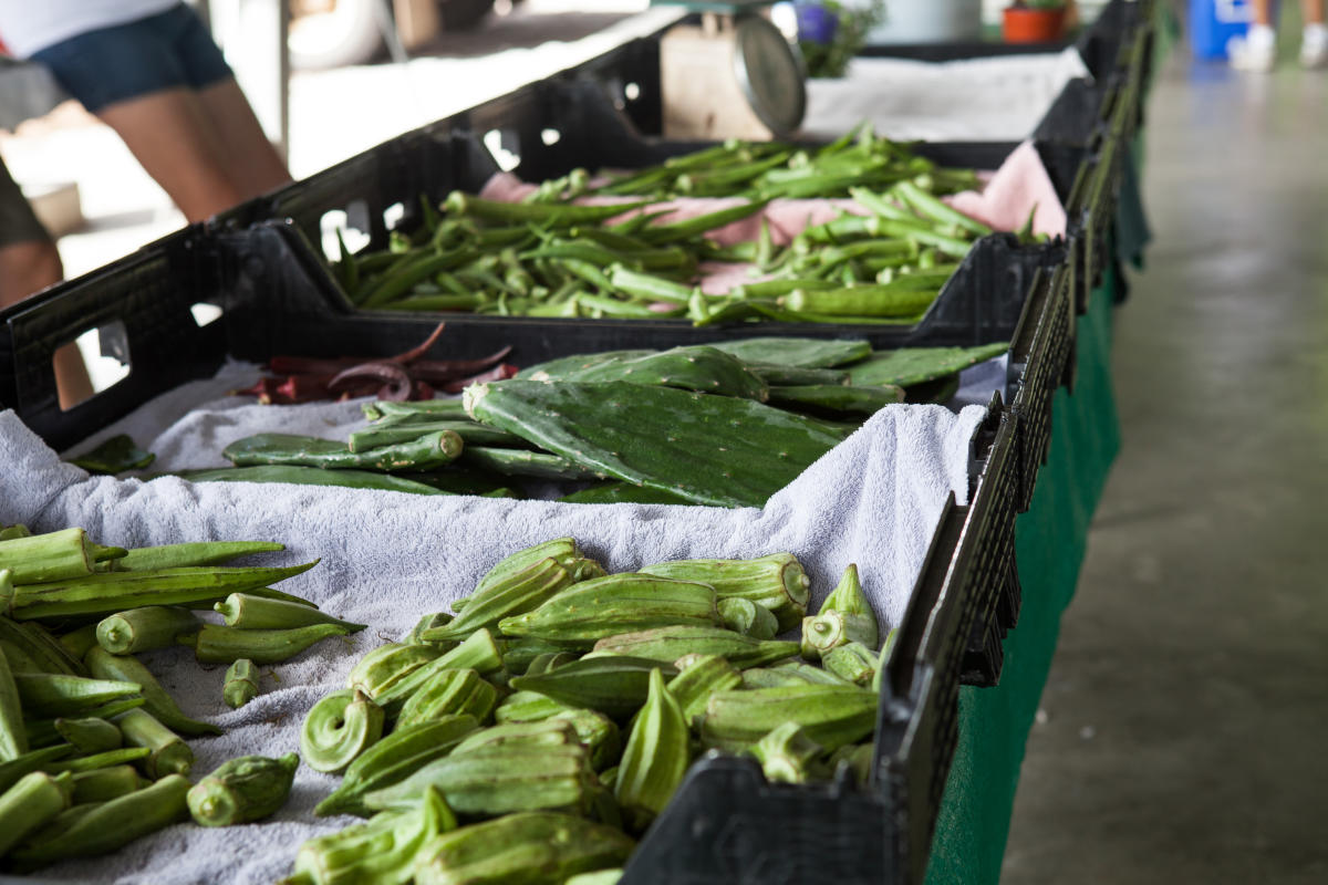 Okra and prickly pears at the Farmers Market