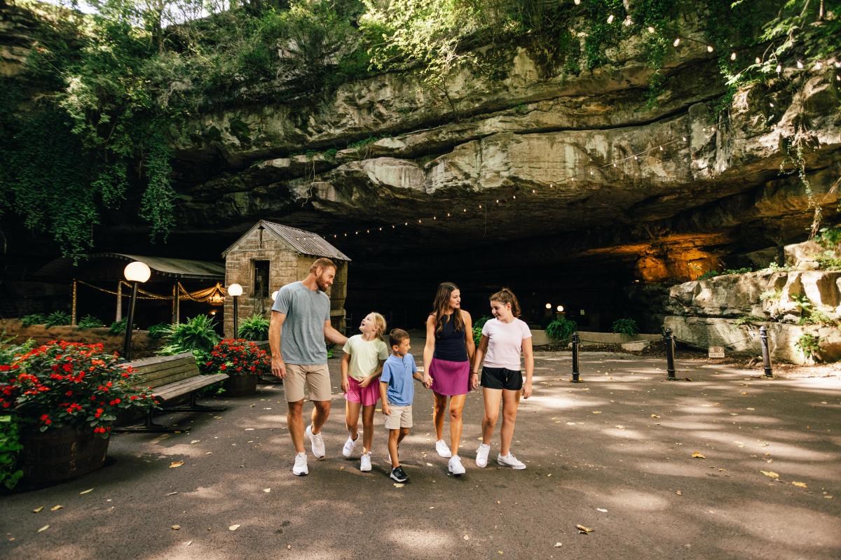 A family walking at Lost River Cave in Bowling Green, KY.
