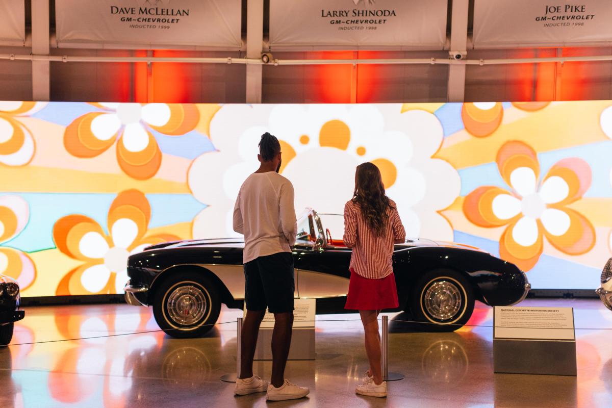 Patrons viewing Corvette in Museum