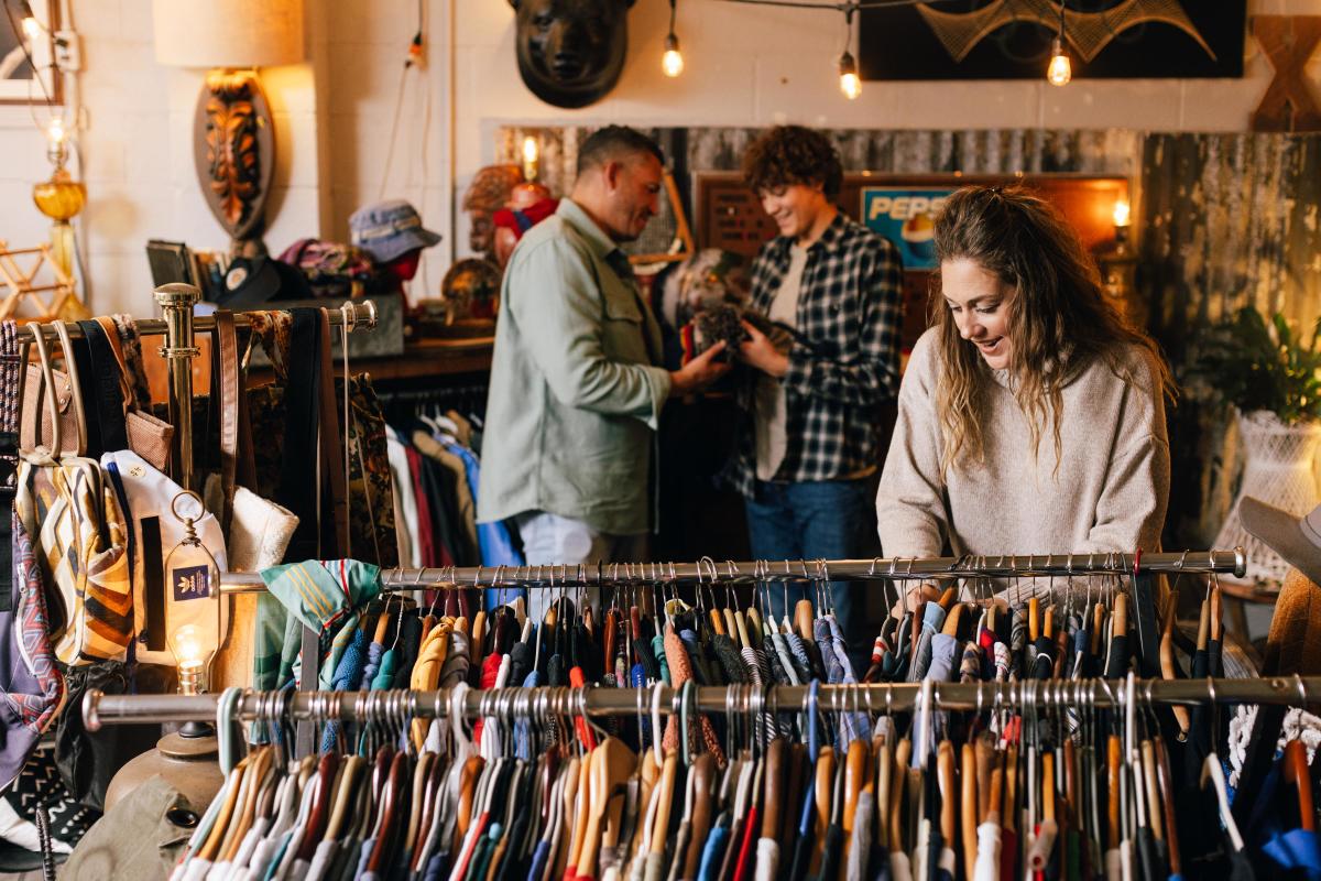 A family thrifting for clothes and decor at Foxhole in The Grove in Smiths Grove, Kentucky near Bowling Green, Kentucky.