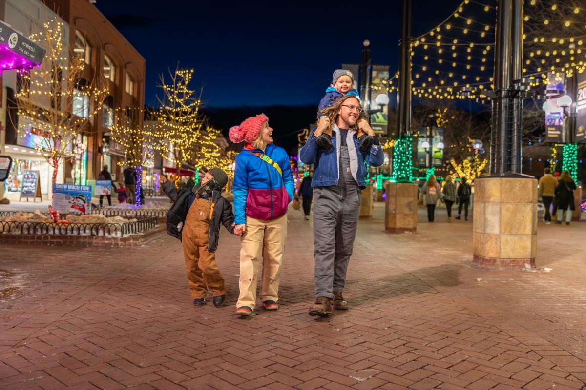 Family on Pearl Street with Holiday Lights