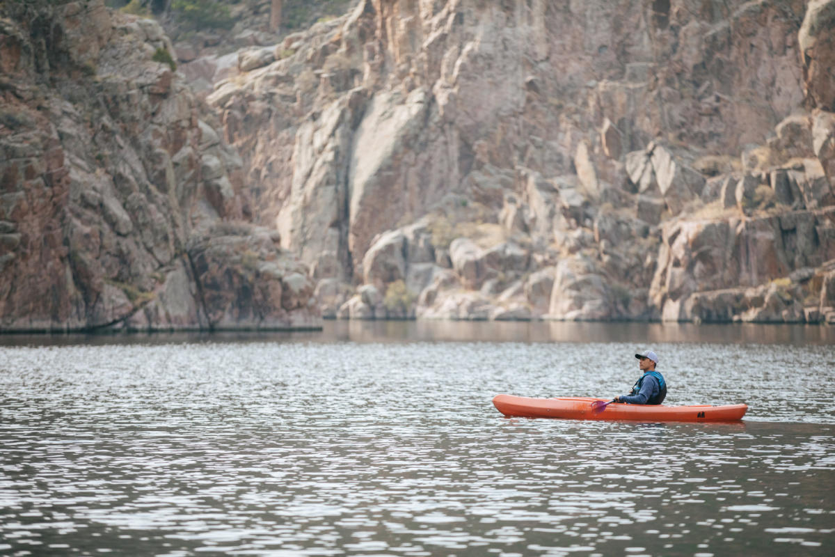 A Man In A Kayak at Alcova Lake In Casper, WY