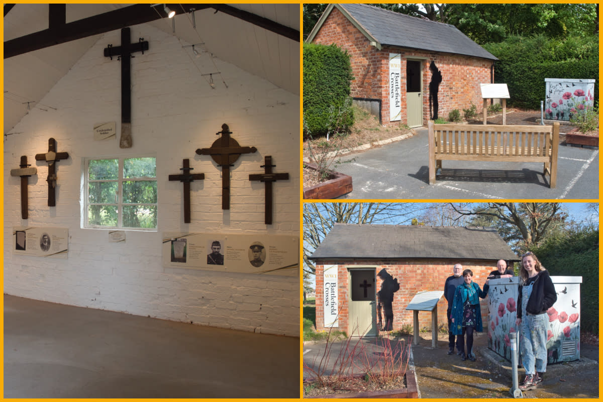 Collage of WWI Battlefield Crosses Museum interior and visitors