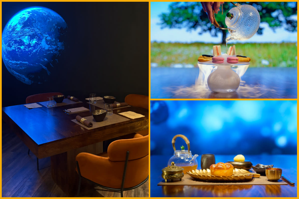 Collage of Journey interior and interactive dishes served in Cheltenham.