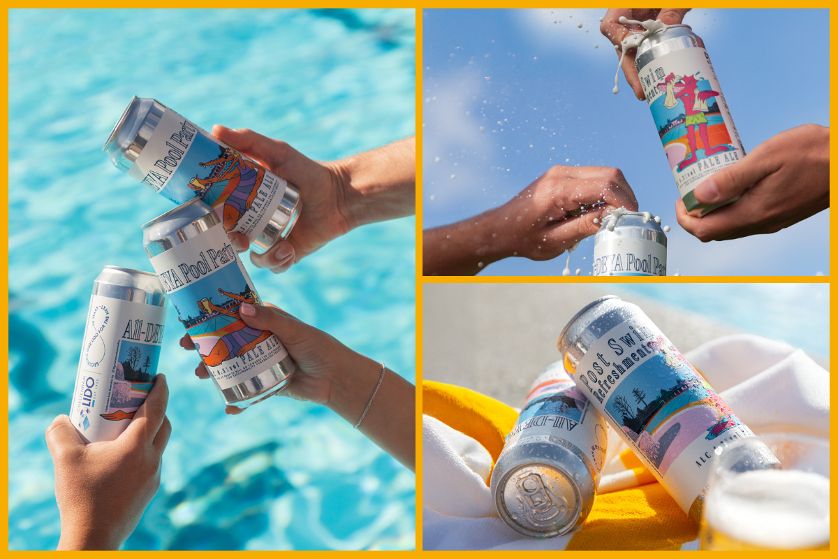 Collage of Cheltenham Lido x Deya Brewery drinks, photographed by Sam Legge Photography