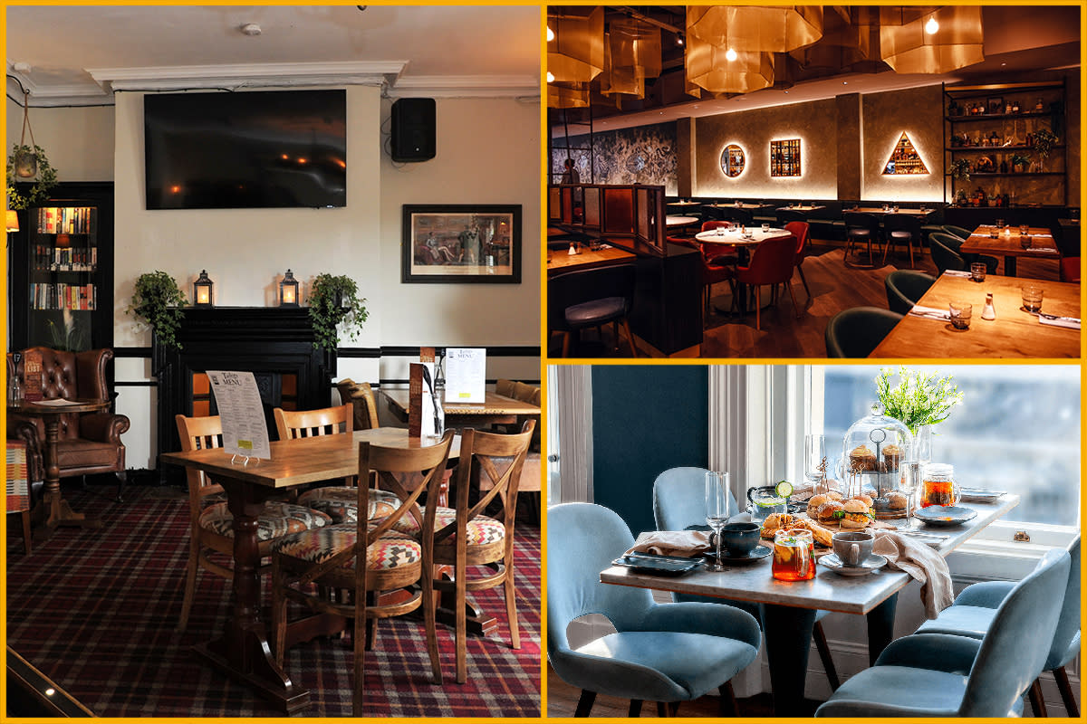 Collection of three images showing the interiors of Tailor's Eating House, The Alchemist and The Find Cheltenham