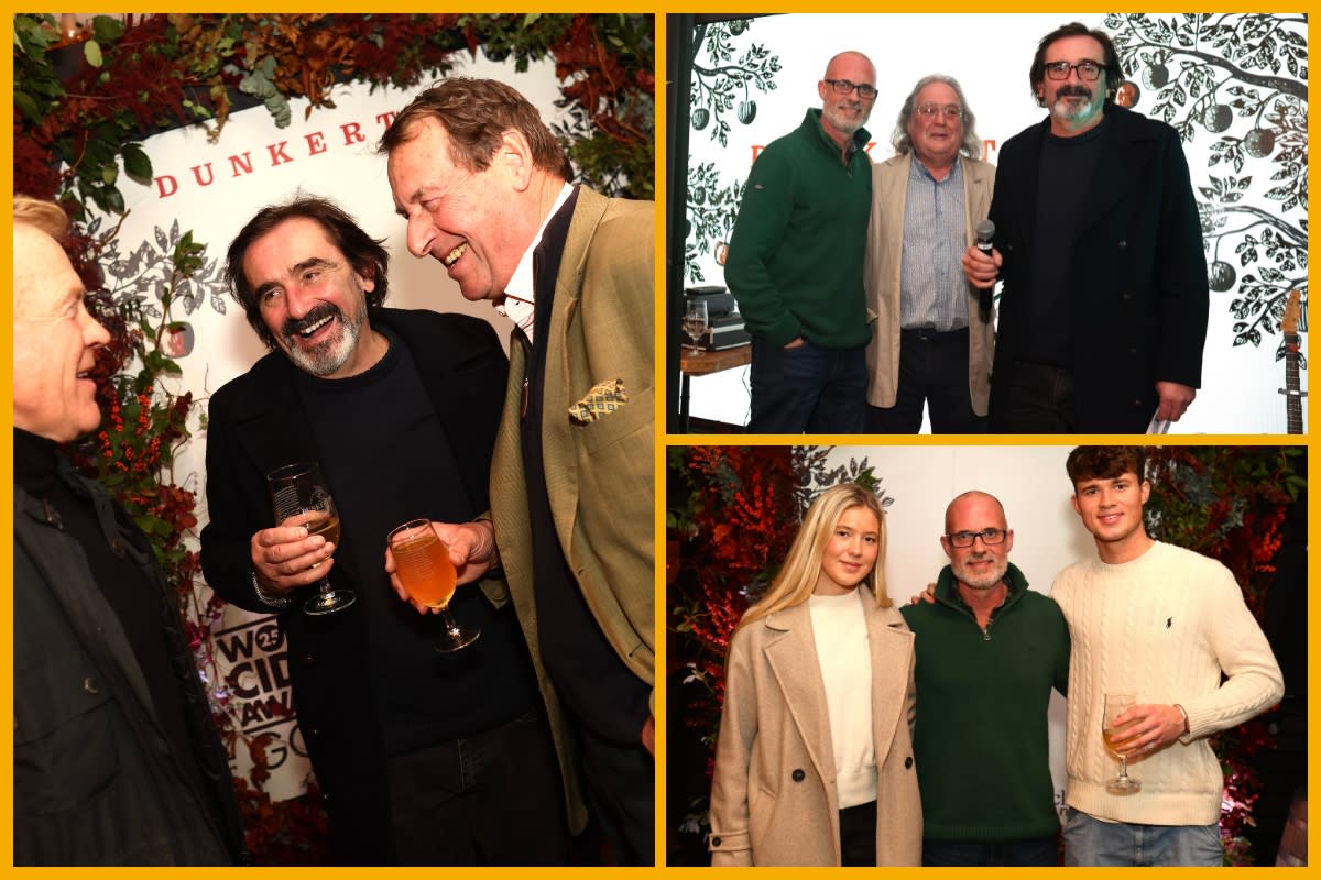 Julian Dunkerton and business partner, Bean Benson, celebrating success at Dunkertons Park with guests, Adam Henson, Robert West and Bean's children