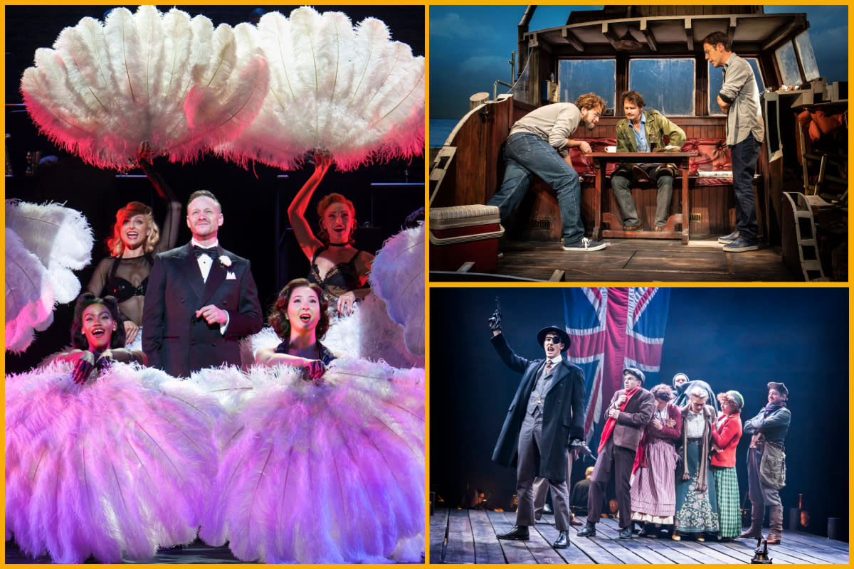 Collage of CHICAGO, The Shark is Broken, Pirates of Penzance performances.