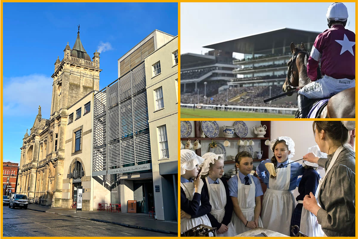 Collage of images features - The Wilson Art Gallery and Museum, Cheltenham Racecourse and Holst Victorian House