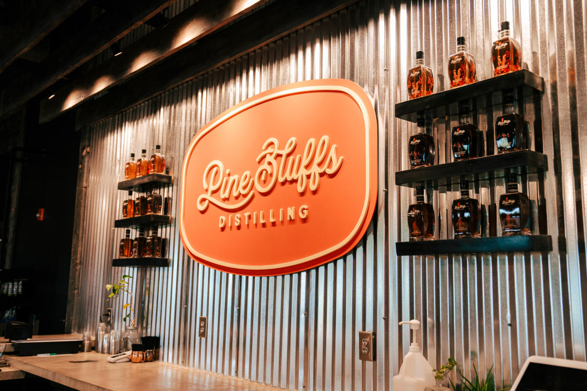 Behind the bar of Pine Bluffs Distilling