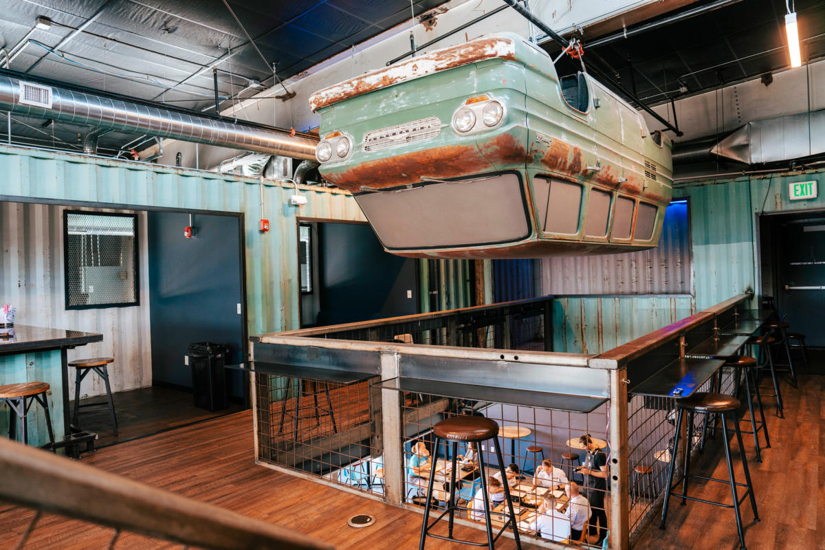 Car hanging upside down from the ceiling