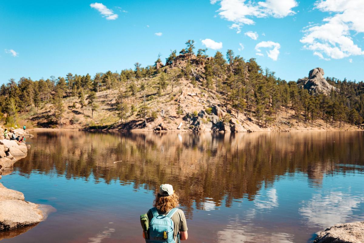 Elevated view of Granite Reservoir, a popular fishing destination in Cheyenne, Wyoming.
