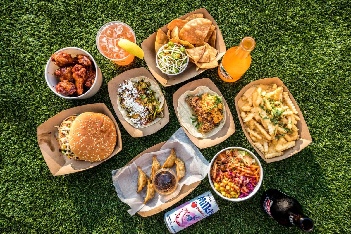 variety of food vendor options from covington yard on green grass