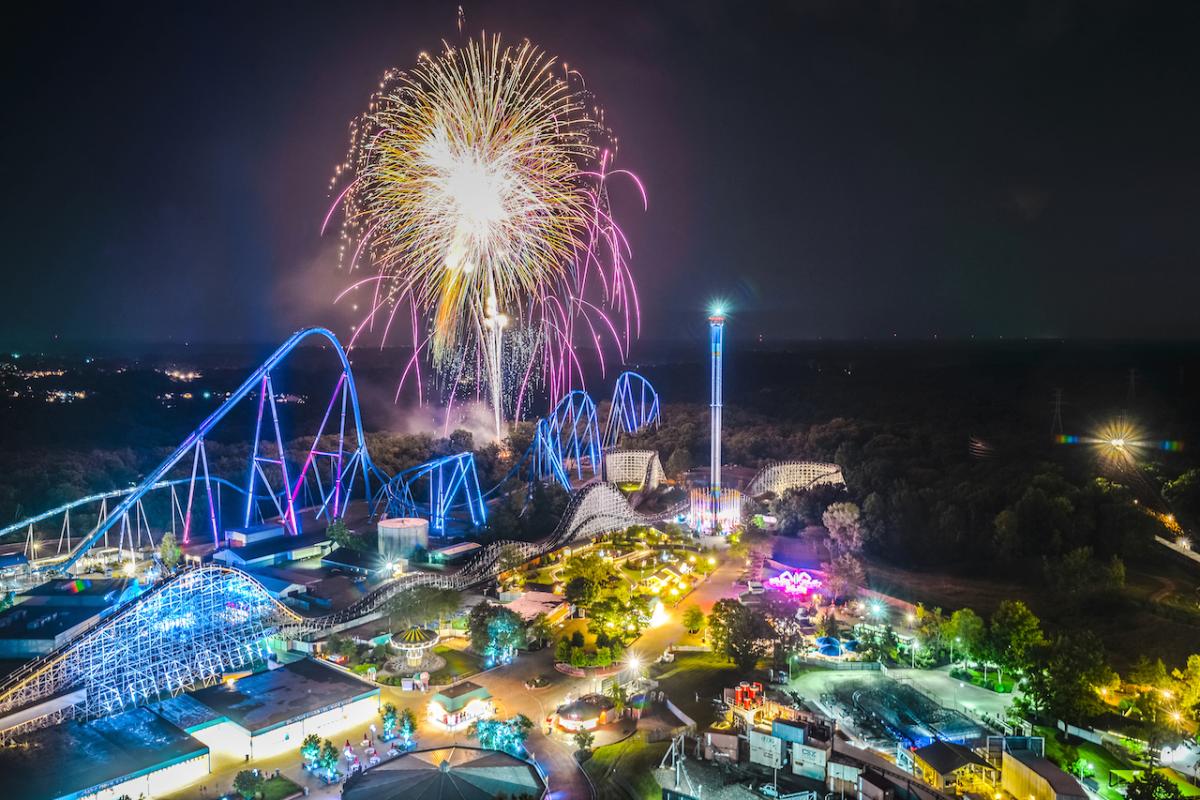 Kings Island fireworks at night