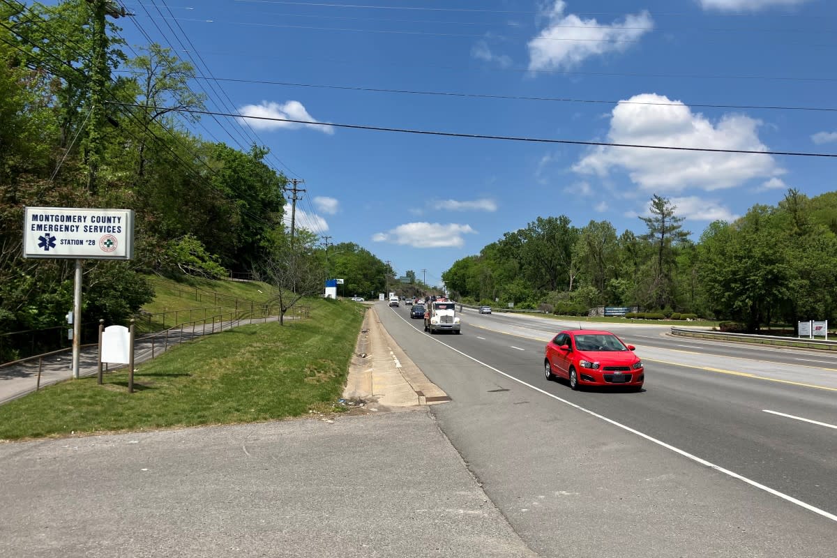 Looking up Boot Hill from the Red River, on Providence Boulevard, on April 24, 2023.