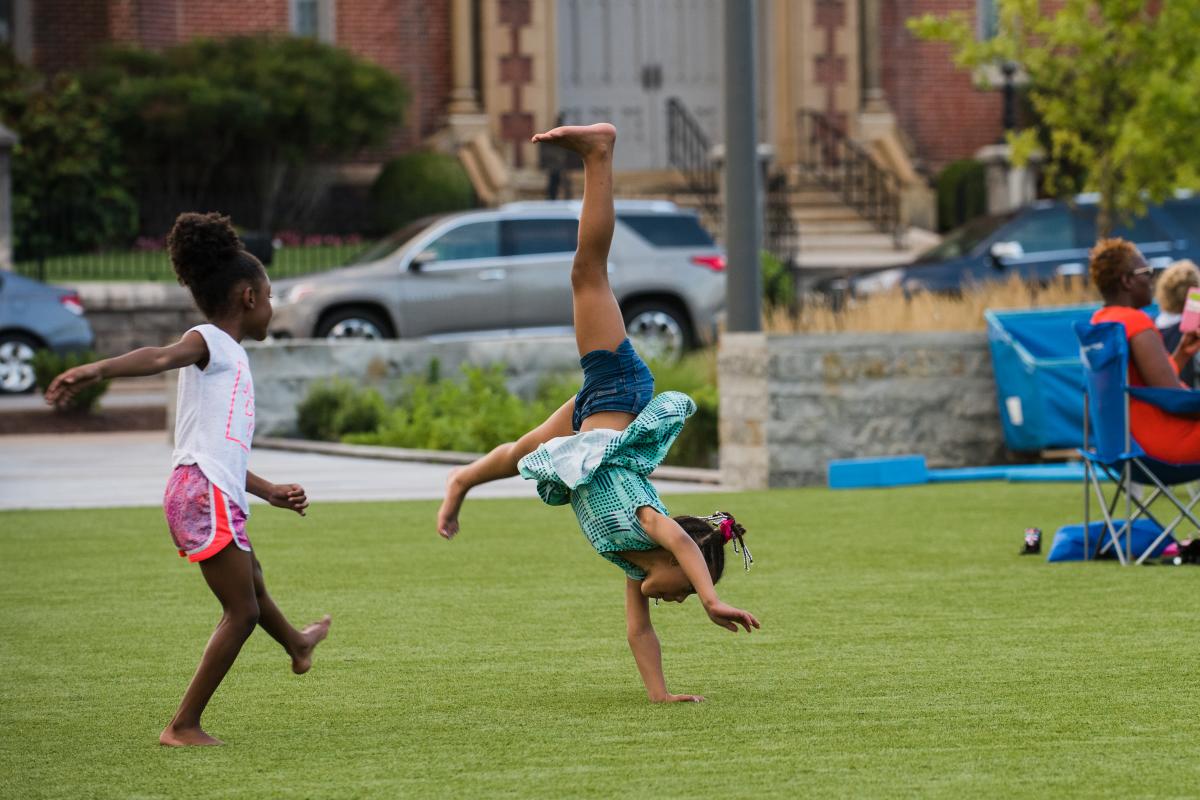 children playing at downtown commons