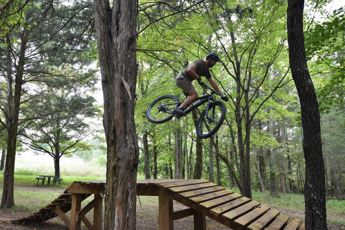 mountain biker over a jump